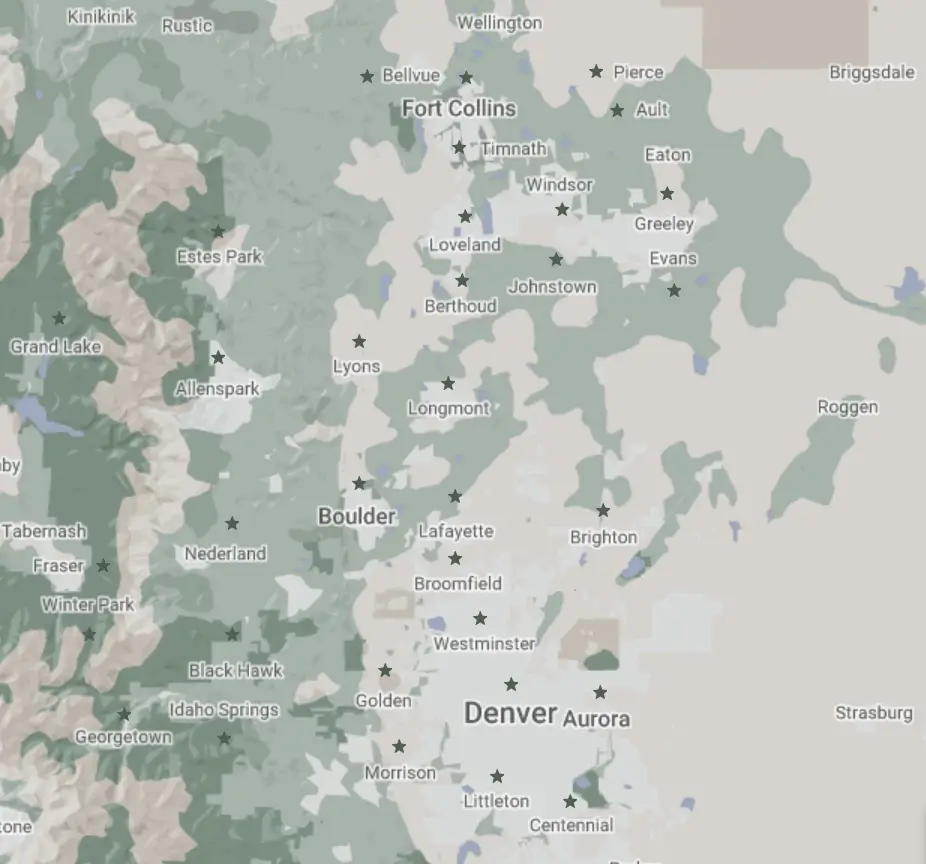 Comemrcial and Home Inspection Service Area Map Colorado Cities
